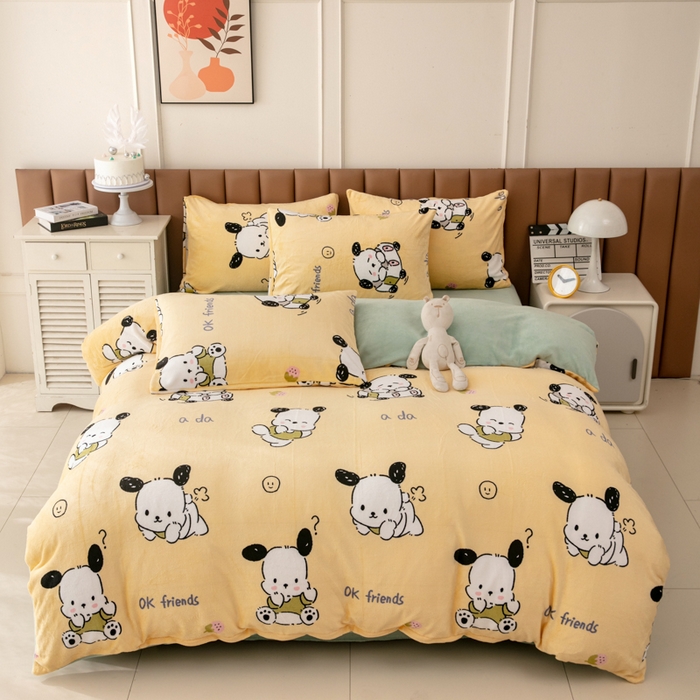 91家纺网 家纺一手货源 找家纺 乐居坊 2024新款高克重牛奶绒印花保暖四件套 调皮狗