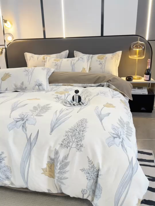 91家纺网 家纺一手货源 找家纺 大吉  2024新款加厚喷气全棉磨毛被套 花叶