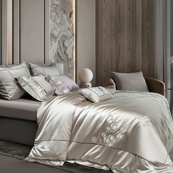 91家纺网 家纺一手货源 找家纺 （总）2024新款亲肤舒适时尚轻奢四件套--幸福里-香槟色