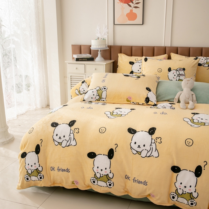 91家纺网 家纺一手货源 找家纺 乐居坊 2024新款高克重牛奶绒印花保暖四件套 调皮狗