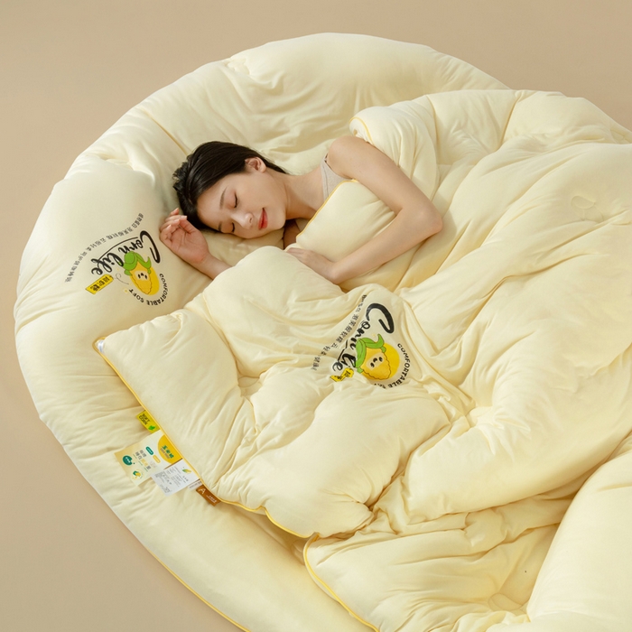 91家纺网 家纺一手货源 找家纺 慕尚家纺 2025新款玉米纤维针织棉被 玉米黄