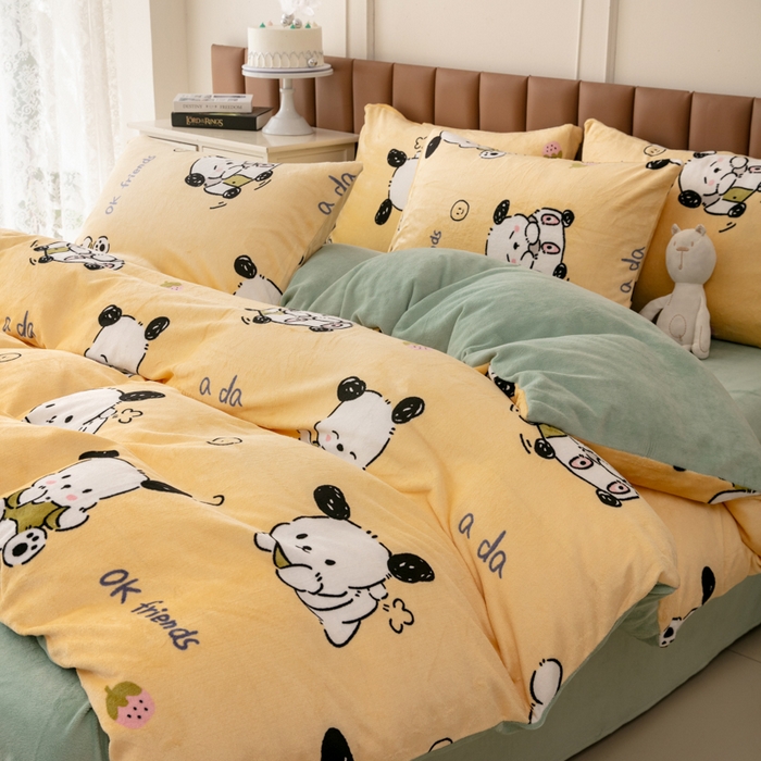 91家纺网 家纺一手货源 找家纺 乐居坊 2024新款高克重牛奶绒印花保暖四件套 调皮狗