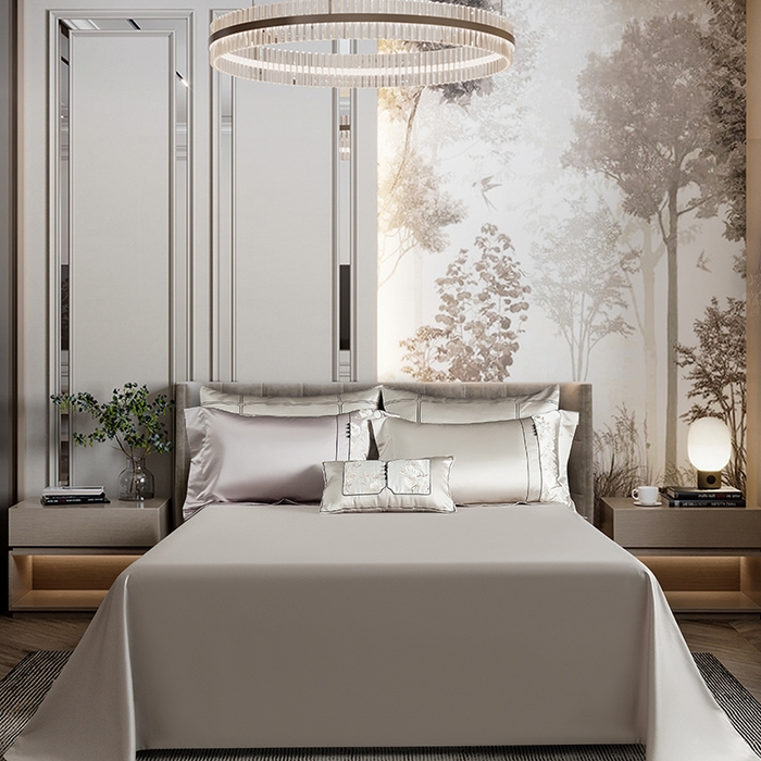 91家纺网 家纺一手货源 找家纺 （总）2024新款亲肤舒适时尚轻奢四件套--幸福里-香槟色