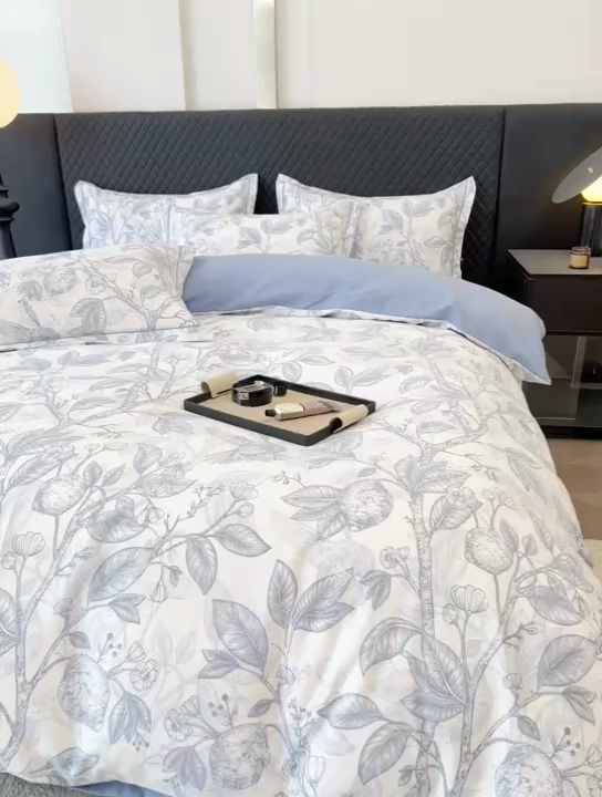 91家纺网 家纺一手货源 找家纺 大吉  2024新款加厚喷气全棉磨毛被套 柠檬树