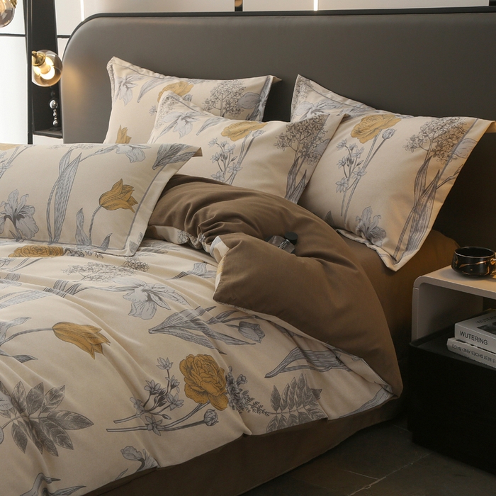 91家纺网 家纺一手货源 找家纺 大吉  2024新款加厚喷气全棉磨毛被套 花叶