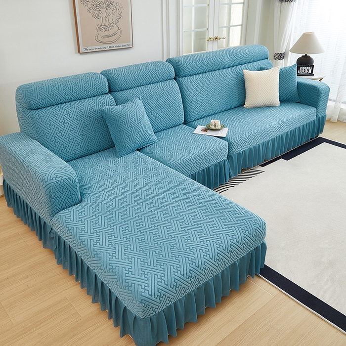 91家纺网 家纺一手货源 找家纺 （总）2024新款加厚高弹拉花绒全包防尘沙发套罩-清韵系列