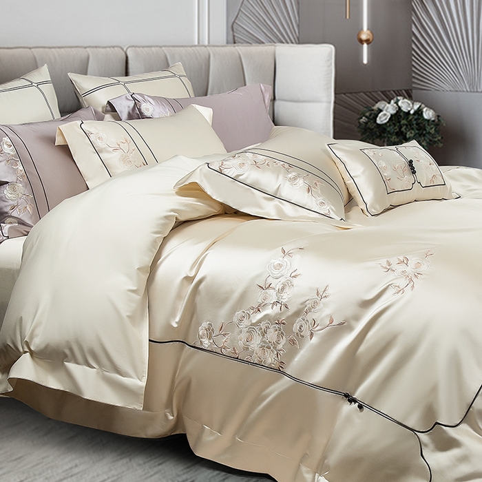 91家纺网 家纺一手货源 找家纺 （总）2024新款亲肤舒适时尚轻奢四件套--幸福里-奶昔白