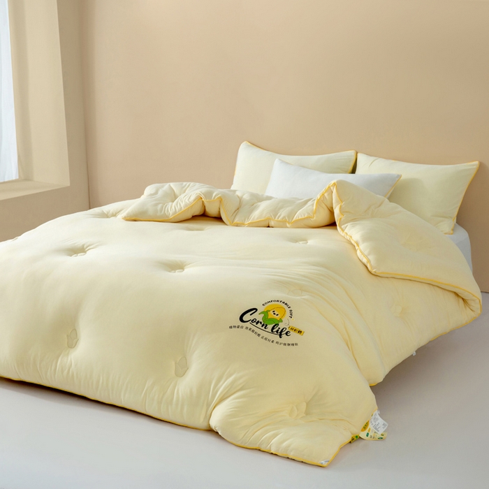 91家纺网 家纺一手货源 找家纺 慕尚家纺 2025新款玉米纤维针织棉被 玉米黄