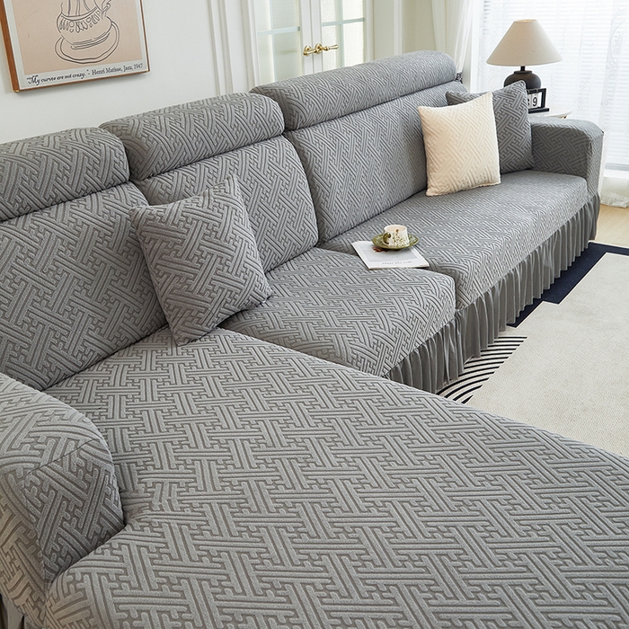 91家纺网 家纺一手货源 找家纺 2024新款加厚高弹拉花绒全包防尘沙发套罩-清韵系列 深灰