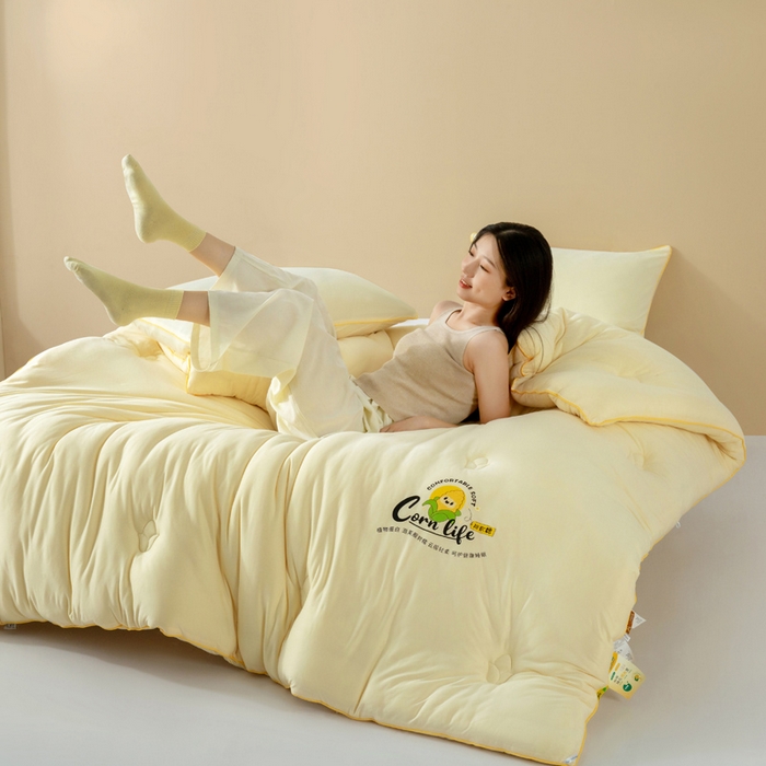 91家纺网 家纺一手货源 找家纺 慕尚家纺 2025新款玉米纤维针织棉被 玉米黄