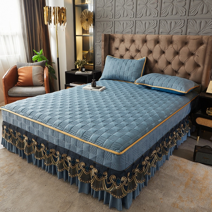 91家纺网 家纺一手货源 找家纺 （总）锦逸家居 2024新款加厚磨毛轻奢夹棉床裙床笠三件套系列-佳人