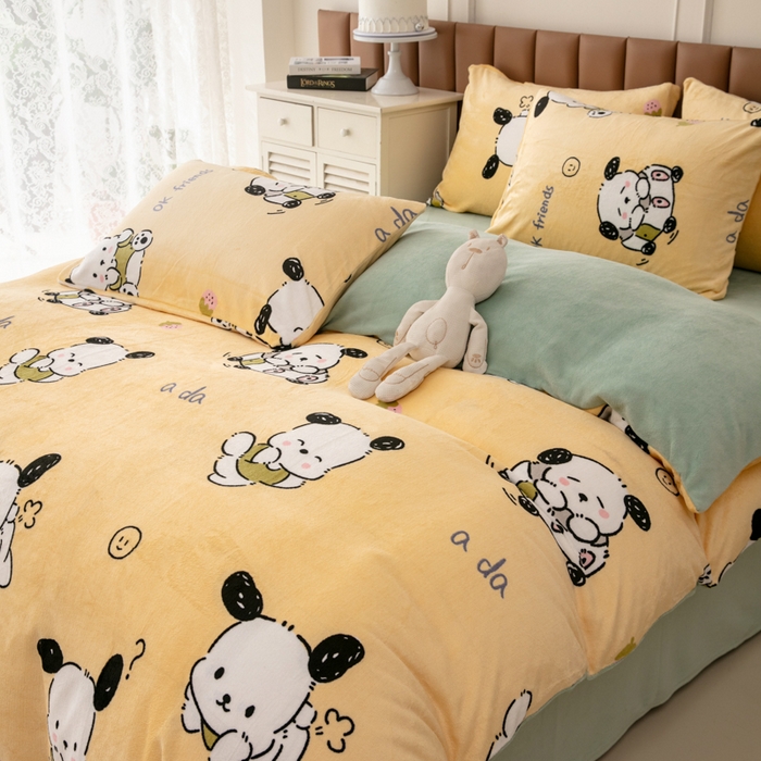 91家纺网 家纺一手货源 找家纺 乐居坊 2024新款高克重牛奶绒印花保暖四件套 调皮狗