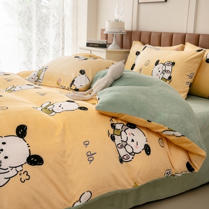 91家纺网 家纺一手货源 找家纺 （总）乐居坊 2024新款高克重牛奶绒印花保暖四件套-场景1