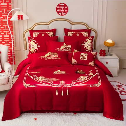 91家纺网 家纺一手货源 找家纺 （总）千禧家纺 2025新款全棉13372婚庆绣花系列