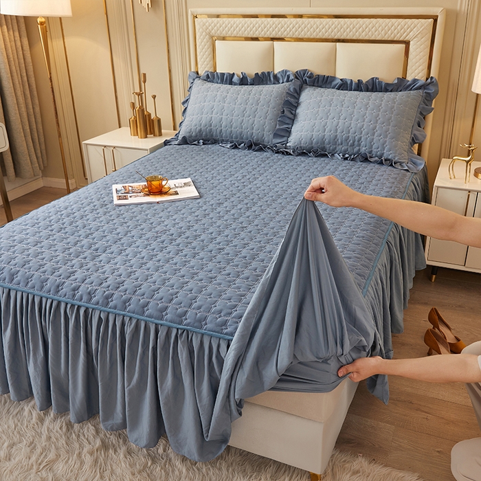 91家纺网 家纺一手货源 找家纺 （总）锦逸家居 2024新款可拆卸包边夹棉磨毛花边两用床裙床笠两用-优雅