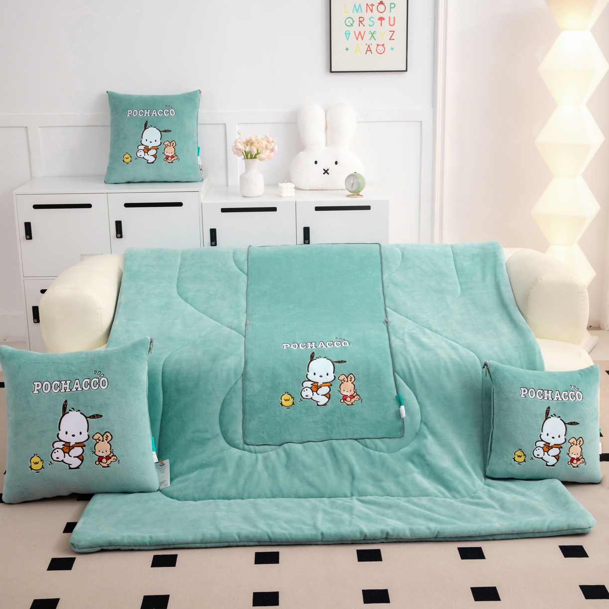 91家纺网 家纺一手货源 找家纺 2024新款三丽欧牛奶绒抱枕被 帕恰狗-绿