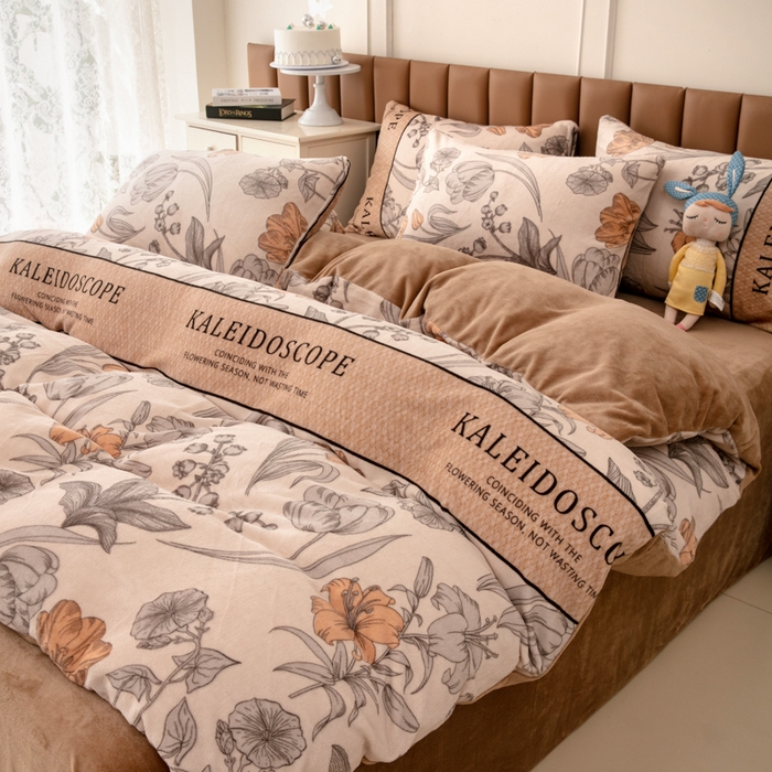 91家纺网 家纺一手货源 找家纺 乐居坊 2024新款高克重牛奶绒印花保暖四件套 达尔文