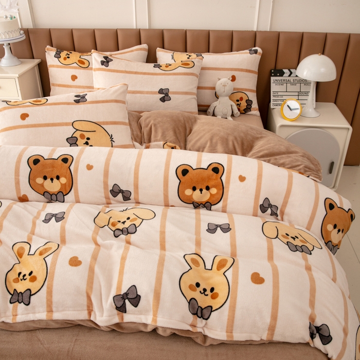 91家纺网 家纺一手货源 找家纺 乐居坊 2024新款高克重牛奶绒印花保暖四件套 绅士伙伴