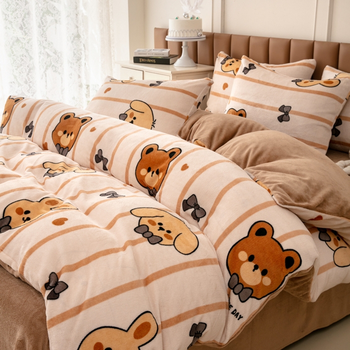 91家纺网 家纺一手货源 找家纺 乐居坊 2024新款高克重牛奶绒印花保暖四件套 绅士伙伴