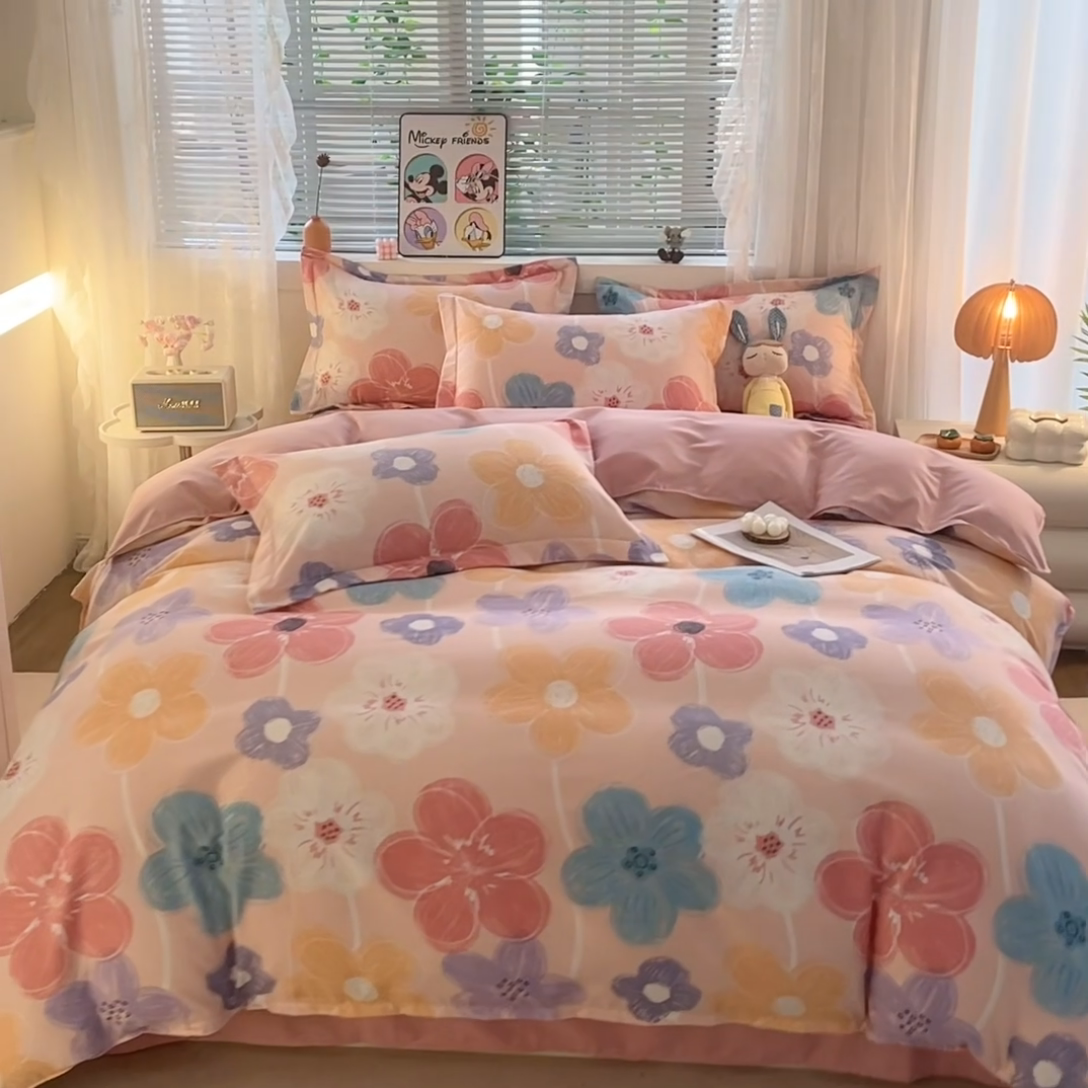 91家纺网 家纺一手货源 找家纺 牧笛缘家纺 2024新款全棉磨毛单被套 花晓