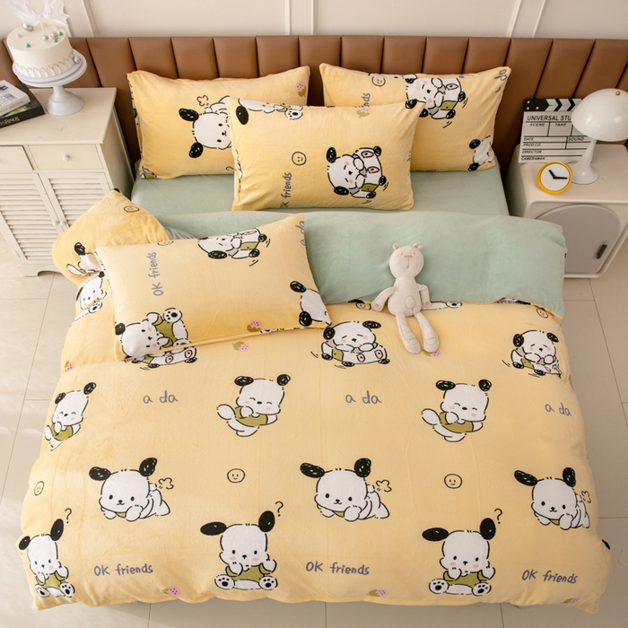 91家纺网 家纺一手货源 找家纺 乐居坊 2024新款高克重牛奶绒印花保暖四件套 调皮狗