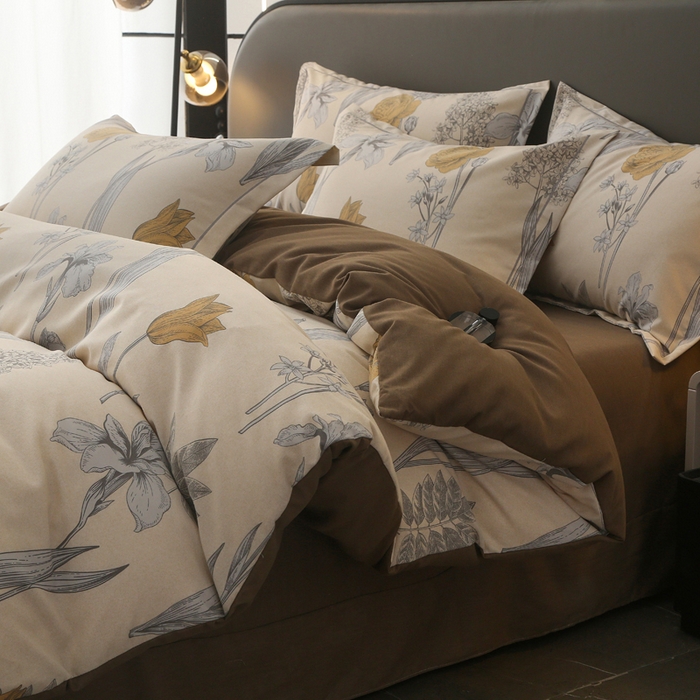 91家纺网 家纺一手货源 找家纺 大吉  2024新款加厚喷气全棉磨毛被套 花叶