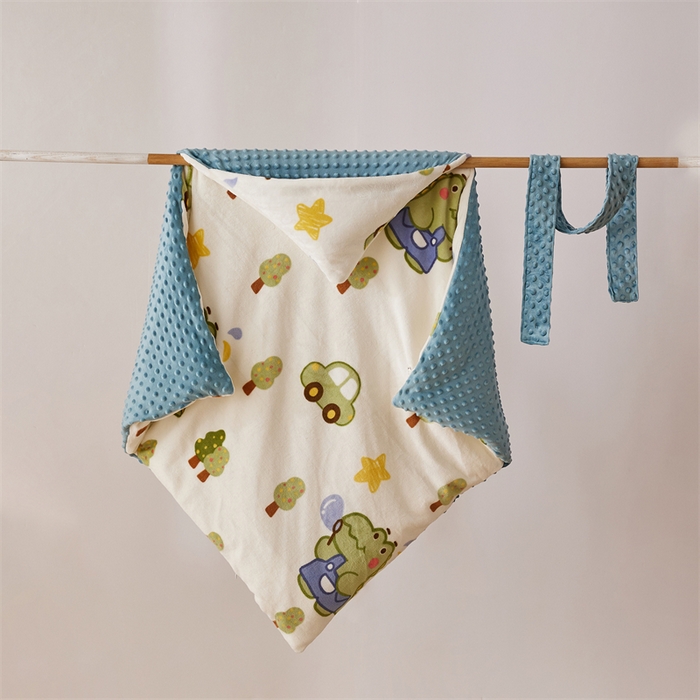 91家纺网 家纺一手货源 找家纺 2024新款牛奶绒豆豆绒婴儿可拆式抱被 抱被-泡泡龙龙