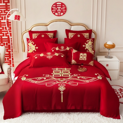 91家纺网 家纺一手货源 找家纺 （总）千禧家纺 2025新款全棉13372婚庆绣花系列