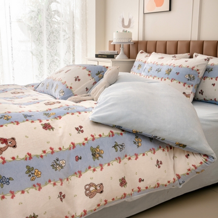 乐居坊 2024新款高克重牛奶绒印花保暖四件套 美好人生