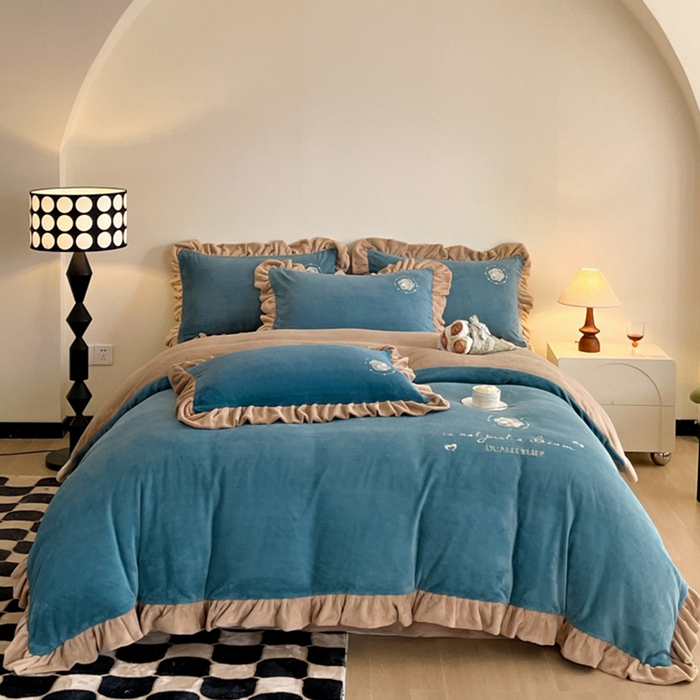 91家纺网 家纺一手货源 找家纺 （总）露梦家纺 2025新款A类双面木耳花边加厚保暖牛奶绒刺绣款四件套-繁花系列（提供买家秀）