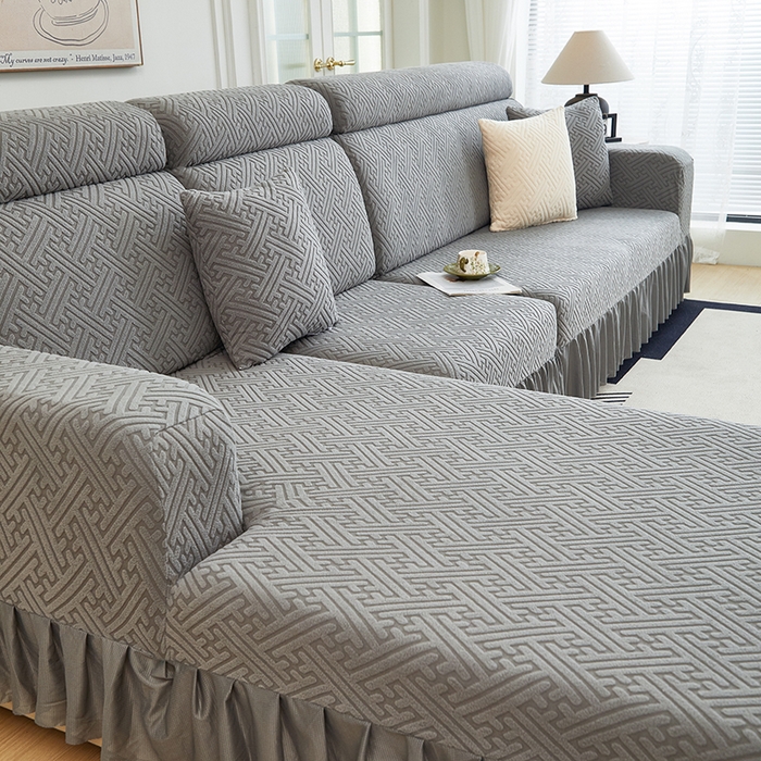 91家纺网 家纺一手货源 找家纺 2024新款加厚高弹拉花绒全包防尘沙发套罩-清韵系列 深灰