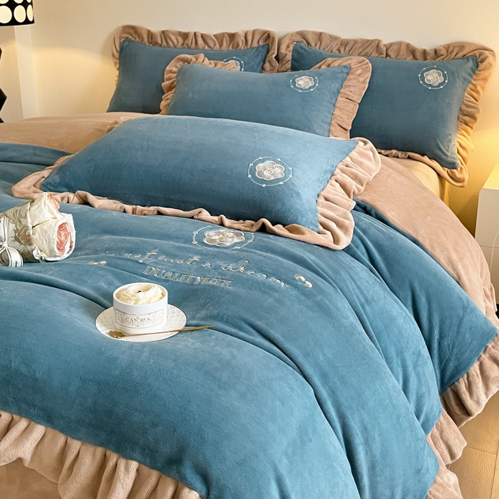 91家纺网 家纺一手货源 找家纺 （总）露梦家纺 2025新款A类双面木耳花边加厚保暖牛奶绒刺绣款四件套-繁花系列（提供买家秀）