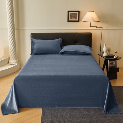 雅萱家纺 2024新款纯色牛奶绒床单 牛奶绒床单灰蓝