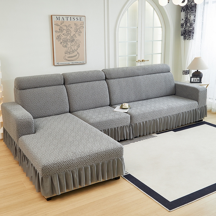 91家纺网 家纺一手货源 找家纺 2024新款加厚高弹拉花绒全包防尘沙发套罩-清韵系列 深灰