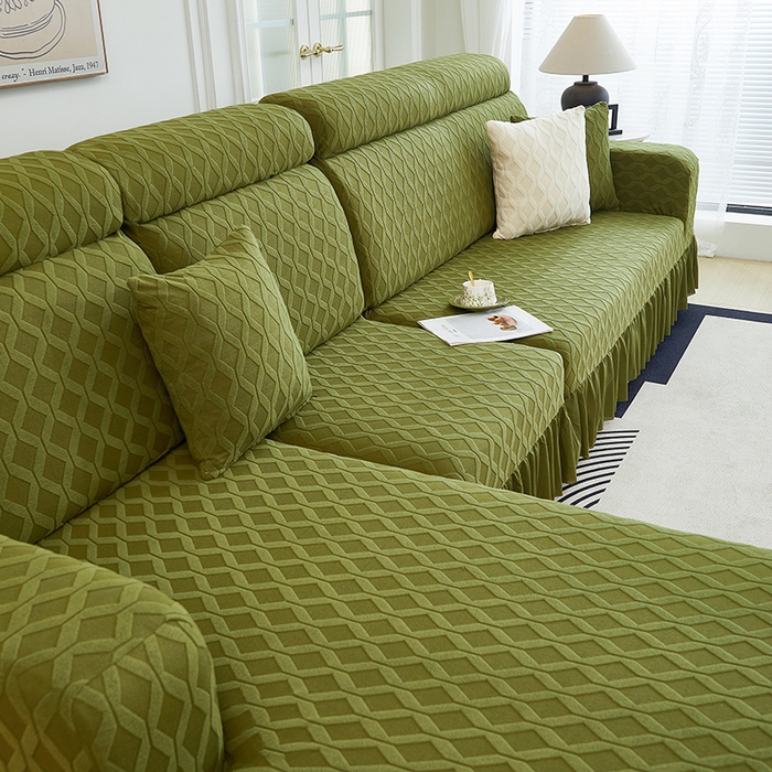 91家纺网 家纺一手货源 找家纺 （总）2024新款加厚高弹拉花绒全包防尘沙发套罩-菱形格系列