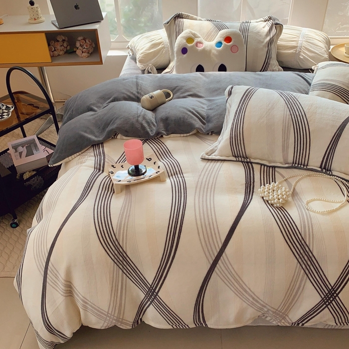 91家纺网 家纺一手货源 找家纺 莱豫家纺 2024新款牛奶绒印花四件套 莱茵河灰