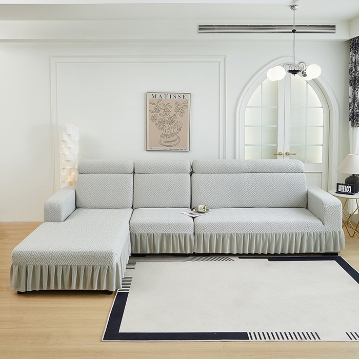 91家纺网 家纺一手货源 找家纺 2024新款加厚高弹拉花绒全包防尘沙发套罩-清韵系列 银灰