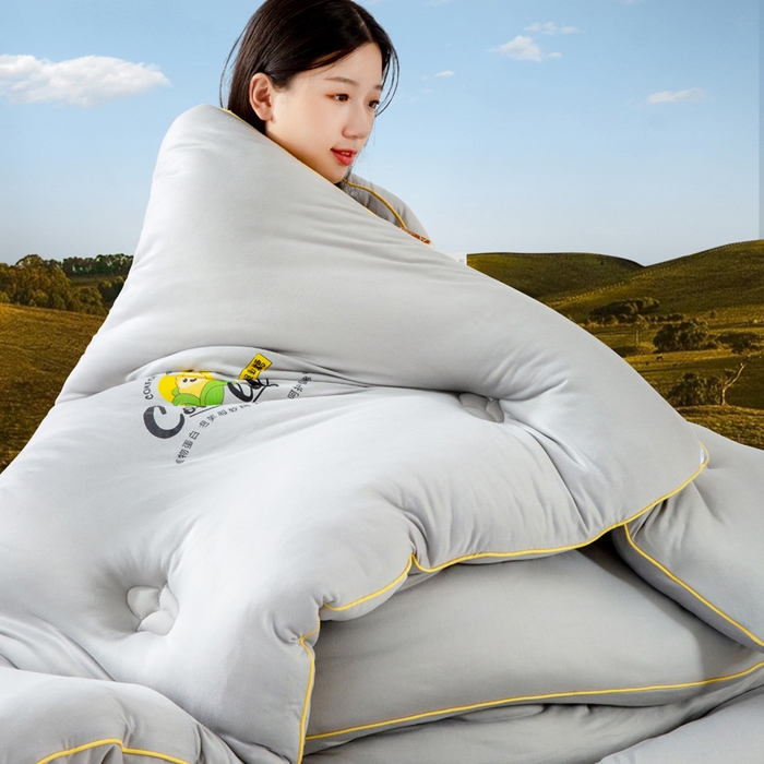 91家纺网 家纺一手货源 找家纺 慕尚家纺 2025新款玉米纤维针织棉被 玉米灰