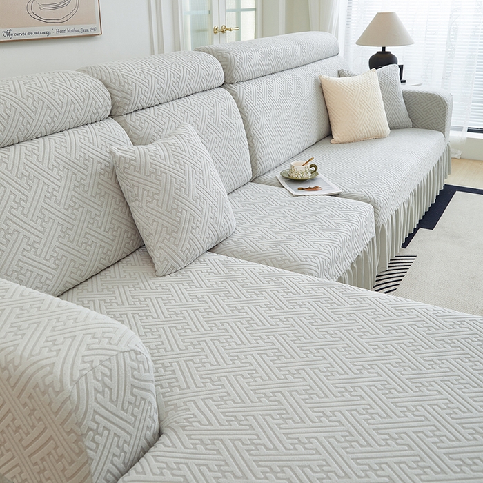 91家纺网 家纺一手货源 找家纺 2024新款加厚高弹拉花绒全包防尘沙发套罩-清韵系列 银灰