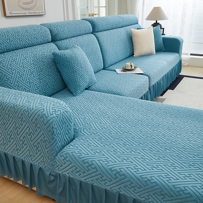 91家纺网 家纺一手货源 找家纺 （总）2024新款加厚高弹拉花绒全包防尘沙发套罩-清韵系列