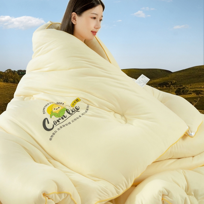 91家纺网 家纺一手货源 找家纺 慕尚家纺 2025新款玉米纤维针织棉被 玉米黄