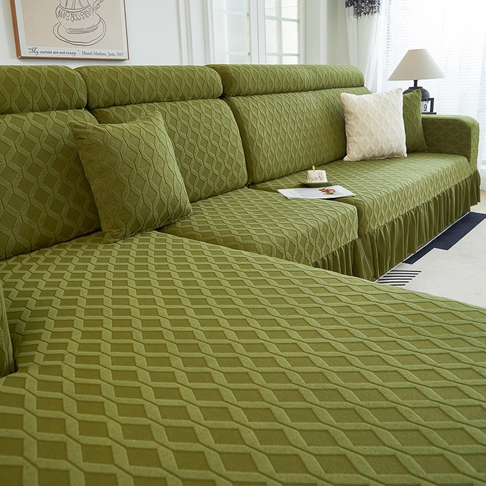 91家纺网 家纺一手货源 找家纺 （总）2024新款加厚高弹拉花绒全包防尘沙发套罩-菱形格系列