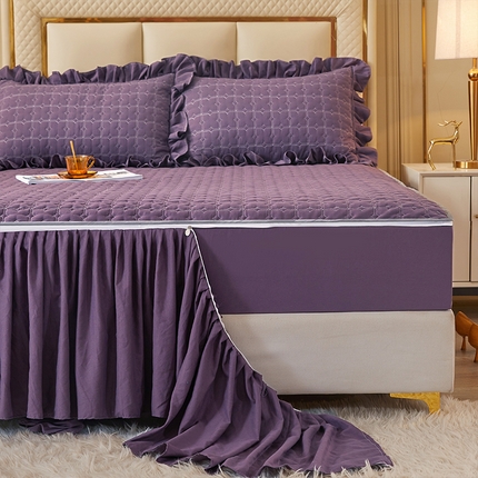 锦逸家居 2024新款可拆卸包边夹棉磨毛花边两用床裙床笠两用-优雅 优雅-梦幻紫