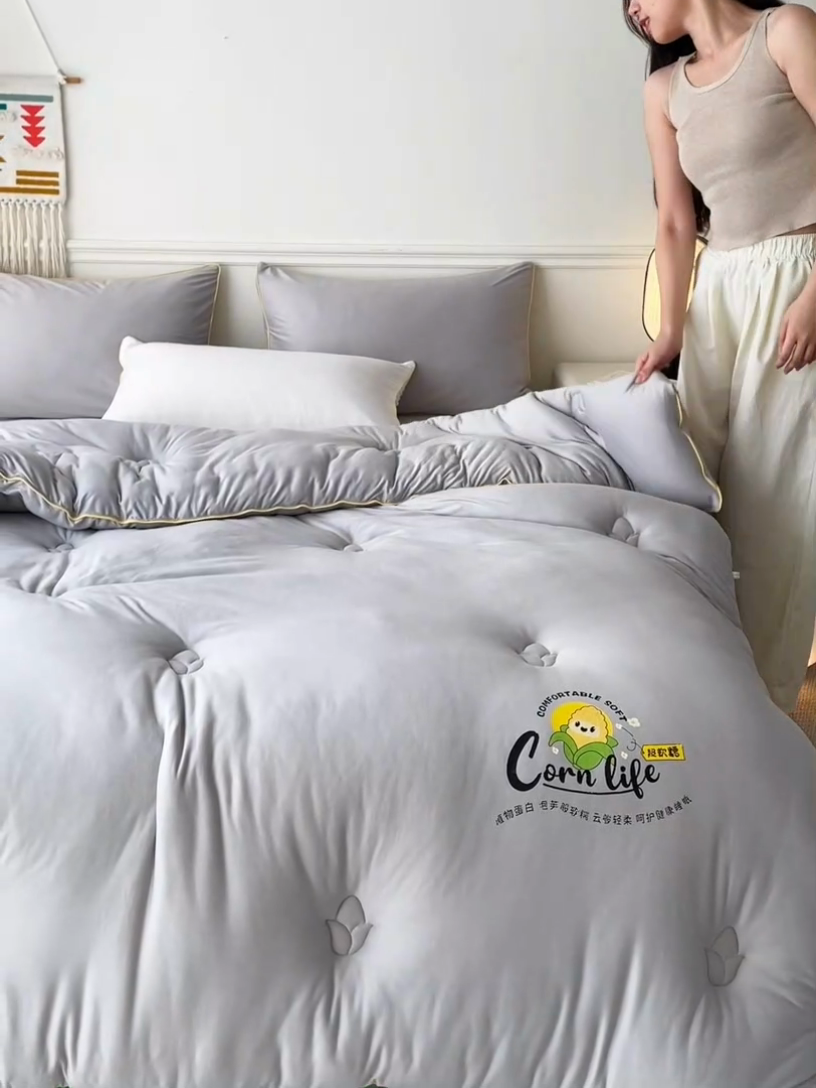 91家纺网 家纺一手货源 找家纺 慕尚家纺 2025新款玉米纤维针织棉被 玉米灰