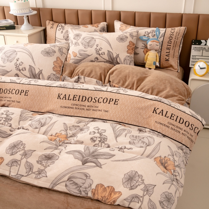 91家纺网 家纺一手货源 找家纺 乐居坊 2024新款高克重牛奶绒印花保暖四件套 达尔文