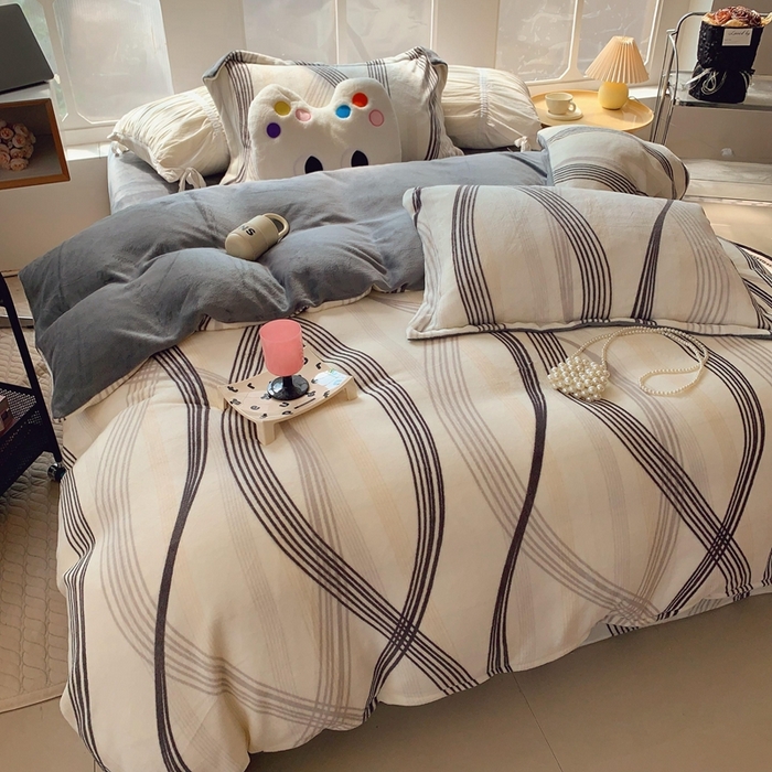 91家纺网 家纺一手货源 找家纺 莱豫家纺 2024新款牛奶绒印花四件套 莱茵河灰