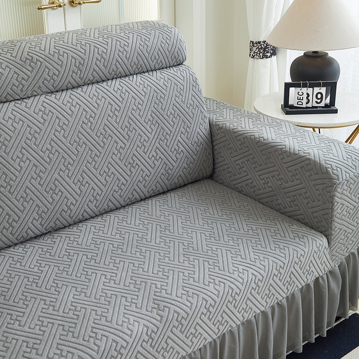 91家纺网 家纺一手货源 找家纺 2024新款加厚高弹拉花绒全包防尘沙发套罩-清韵系列 深灰