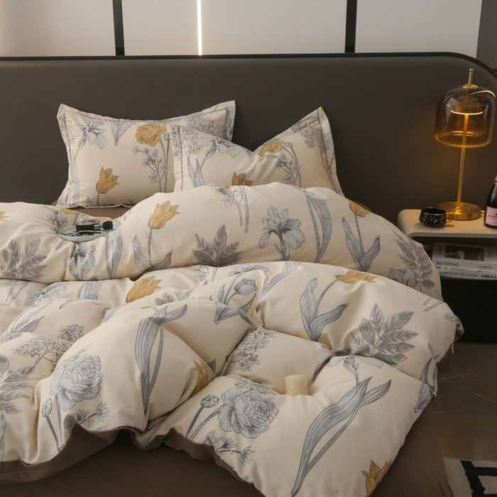 91家纺网 家纺一手货源 找家纺 大吉  2024新款加厚喷气全棉磨毛被套 花叶