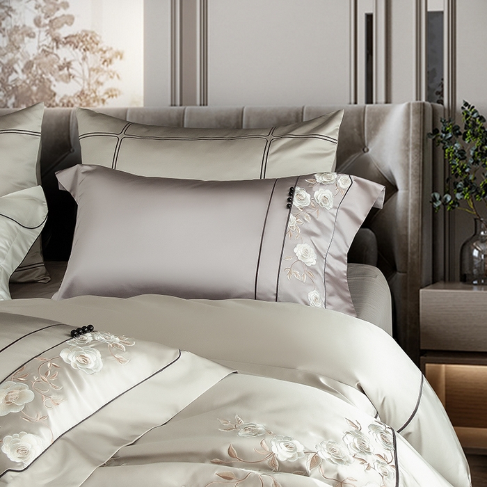 91家纺网 家纺一手货源 找家纺 （总）2024新款亲肤舒适时尚轻奢四件套--幸福里-香槟色