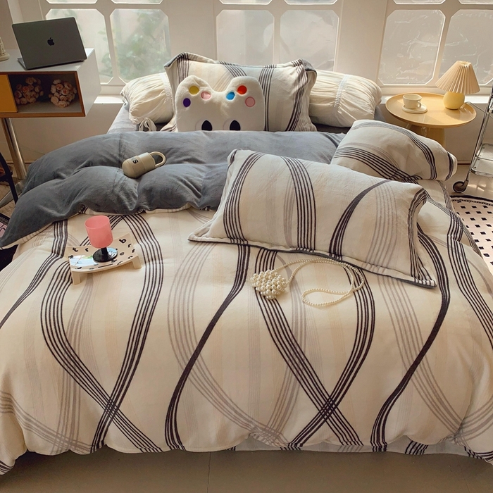 91家纺网 家纺一手货源 找家纺 莱豫家纺 2024新款牛奶绒印花四件套 莱茵河灰